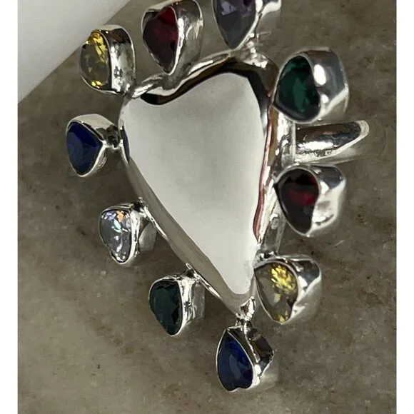 Special Edition Heart Ring 925 Sterling Silver with Multicolor Zirconia - Picture 7 of 14
